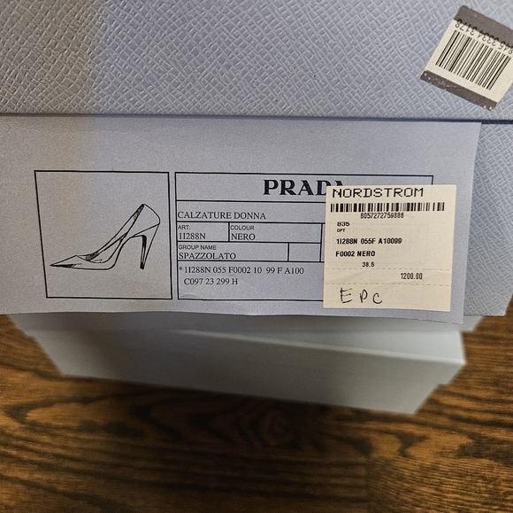 PRADA CALZARURE DONNA “SPAZZOLATO” PUMP Size 38.5 $1200 NIB Black - Picture 5 of 7